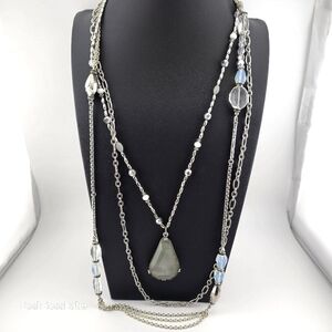 Sara Bella Multi-Layered Silver Chain Necklace with Gemstone Accents – 24"